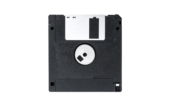 classic black floppy disc, isolated on transparent background
