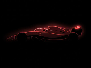 Fototapeta premium dark silhouette of formula one racing car with red neon lighting on top side view emphasizing aerodynamics speed and high power performance of modern sports car in motorsport
