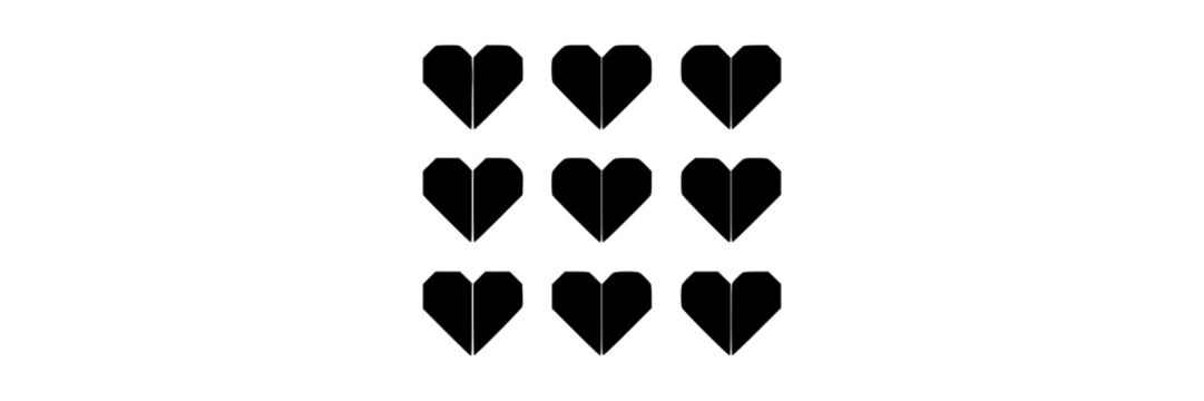 Heart Ideograms, Minimalist Stylized Icons Set, Black Vector Graphics. Love Symbol Collection, Design Elements