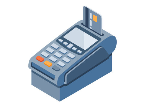 Isometric Credit Card Payment Machine - Secure POS Terminal Illustration