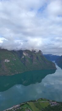 Aerial view of scenery in Norway - Scandinavia - vertical 4K video