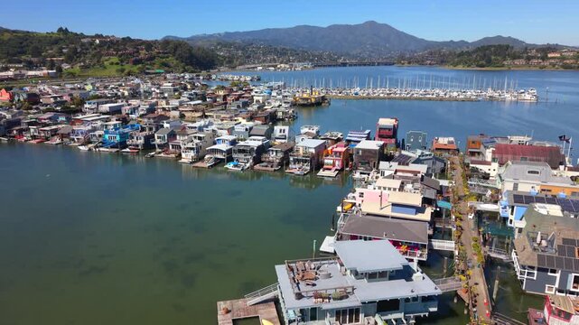Aerial view of Sausalito Houseboats in Sausalito, United States.