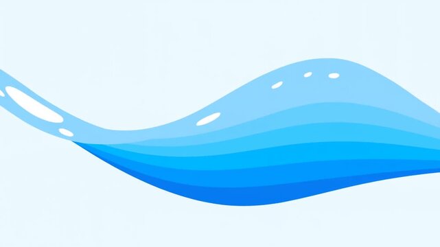 Panning shot of stylized blue waves flowing across abstract white background illustration