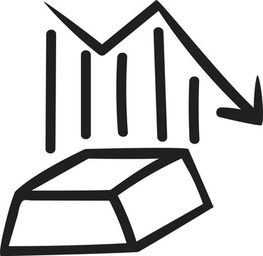 Cute Hand Drawn Gold Price Decrease Graph Vector Icon