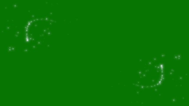 Glowing line shape animation with glitter star burst flat particle trail glitter line star twinkle glittering valentine transition overlay on green screen, background 4k video lopping