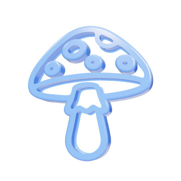 Blue glossy 3D mushroom icon with spots isolated on black background