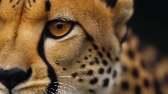 Close up of alert cheetah face showing intense amber eyes