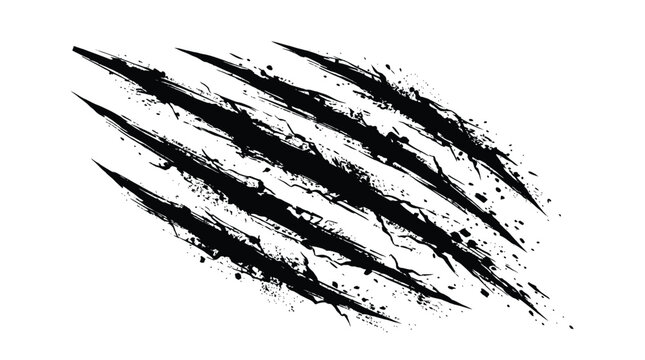 Black claw marks slashing across a white background