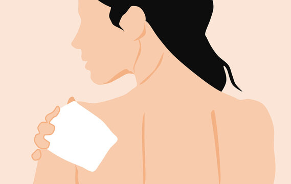 肩にシップを貼る女性のイラスト