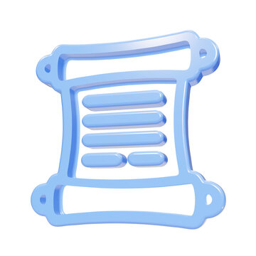 Blue glossy 3D scroll icon with text lines on black background