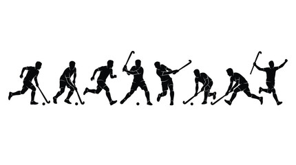 Obraz premium Field hockey players in various action poses as black silhouettes