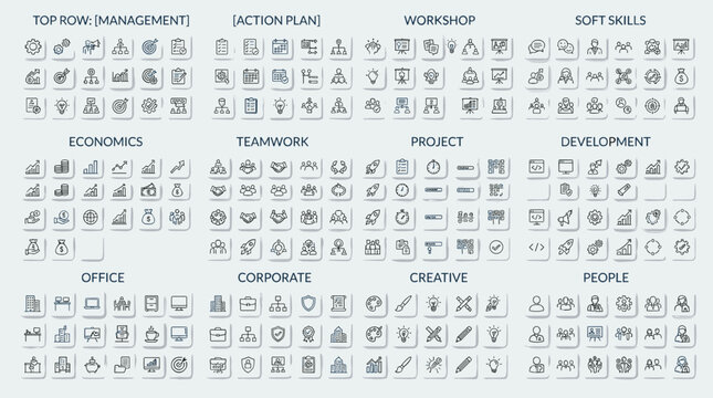 Business management line icon set vector teamwork office corporate icons on white background