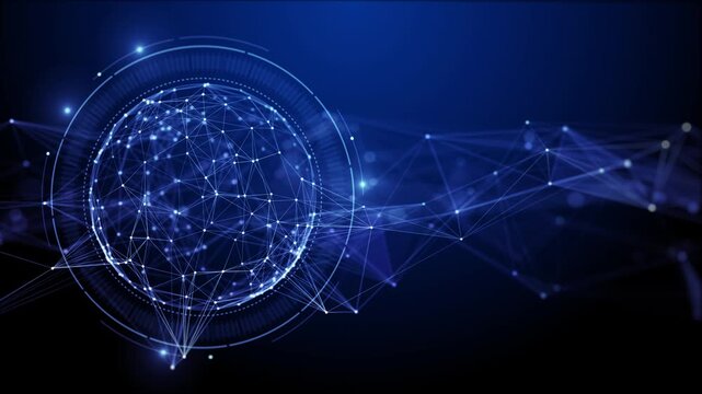 A Glowing Polygonal Globe Connects With Flowing Data Lines, Creating A Futuristic Concept For Global Communication, Digital Networks, Cybersecurity, And Information Technology.