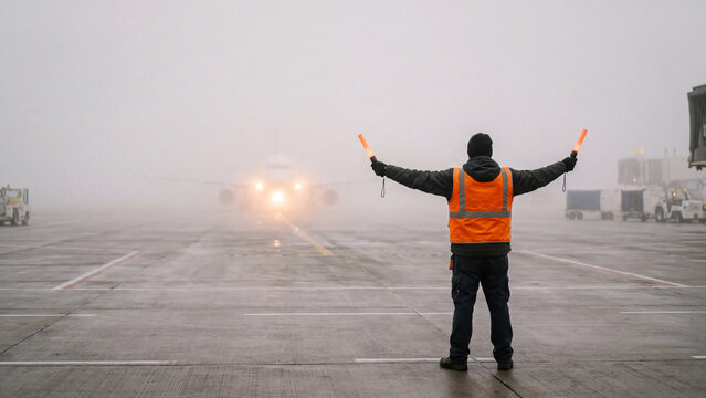 Aircraft landing in conditions of limited visibility.