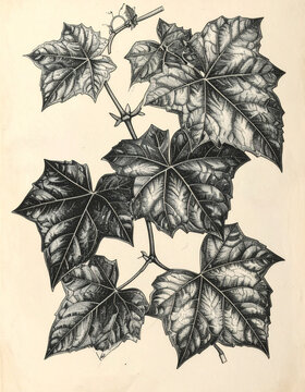 Ivy leaves botanical engraving elegant climbing plant illustration