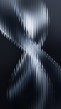 Vertical composition of abstract glowing monochrome black and white translucent fluid wave behind smooth frosted fractal glass template for modern smartphone wallpapers.
