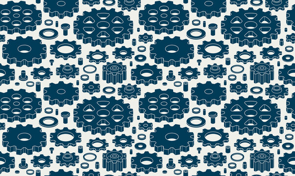 Gears seamless background, vector cogs and cogwheels mechanical repeat wallpaper, repair and maintenance theme tiling pattern, elements easy to use separately.
