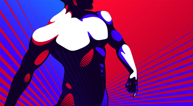 Powerful male body in motion, strength and fitness concept, muscular energy, athletic performance, training, endurance and vitality illustration.