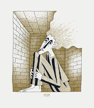 Person trapped in confined room with expanding mind going through walls, inner freedom and psychological escape concept, isolation, pressure, transformation illustration.
