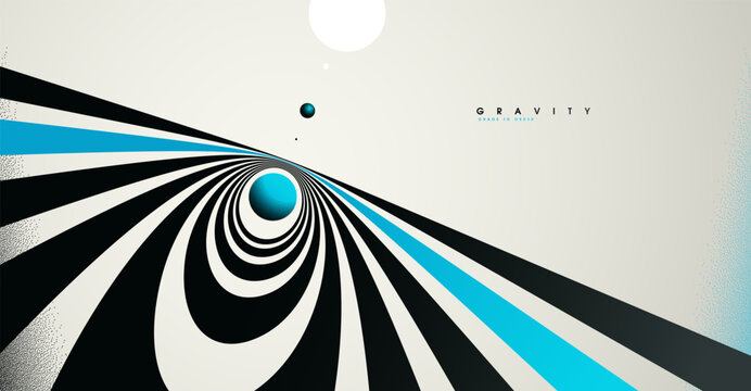 Blue colored gravity concept illustrating controlled attraction, depth, and focused motion as element converge into a calm, structured center.