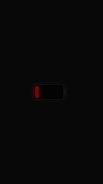 Nearly Empty Red Battery Status Animation in Vertical Format, Horizontal Power Indicator and Low Battery Alert Icon on Black Background, Technology Motion Graphic