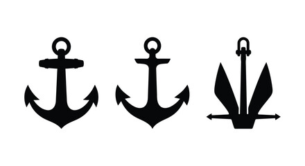 Three black silhouette anchors are displayed against a plain white background anchor maritime © APIM02SN