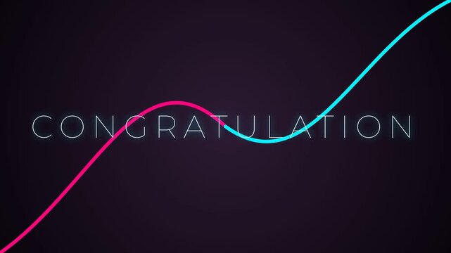 Animated Congratulations Text Motion Graphic with Neon Wave Lines.