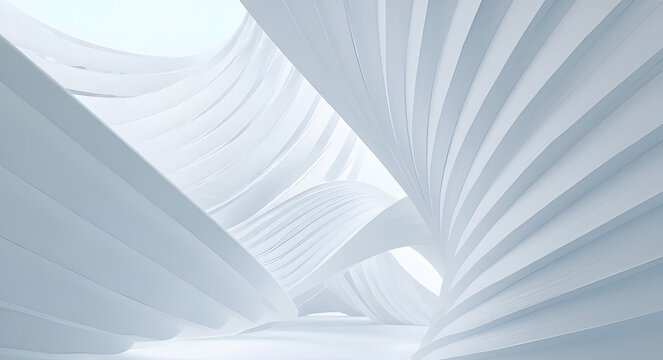 Abstract architecture 3D render of futuristic parametric white curved structures and minimalist interior