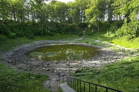 The largest impact crater at Kaali on the Estonian island of Saaremaa, formed by a meteorite impact. The explosion that created the crater occurred approximately 660 &plusmn; 85 BC.