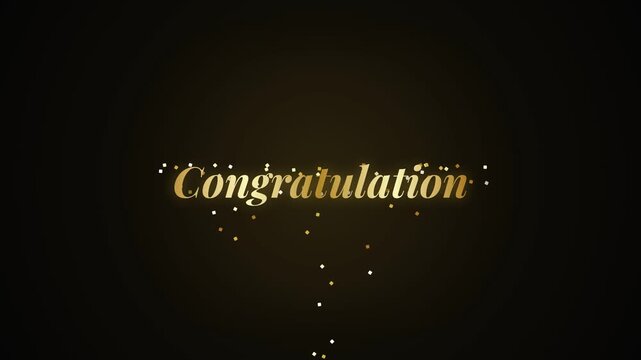 Elegant Gold Congratulation Text Animation with Floating Particles on Dark Background.