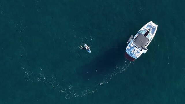 Aerial view of wakeboarding near Plage du Pont de l'Aube, France.