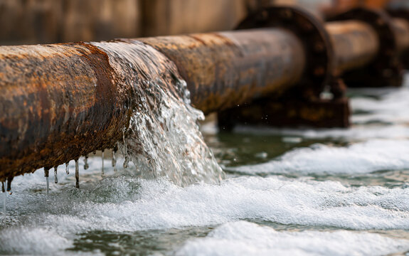 industrial water with foam in engineering pipe