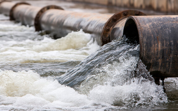 industrial water with foam in engineering pipe