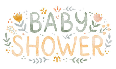 Fototapeta premium A sweet boho baby shower party invite template, the decorative greeting card design includes romantic vintage painted nature, whimsical phrase graphic