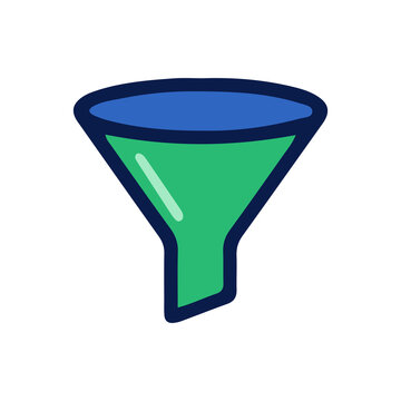 Green and blue funnel icon for data filtering and processing as PNG element
