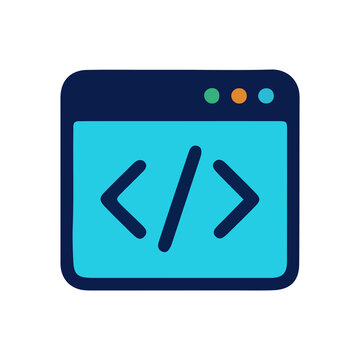 Coding window icon representing software programming development as isolated element