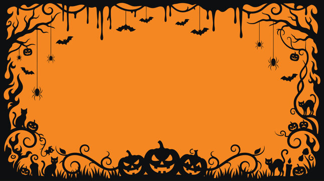 A festive halloween background vector featuring spooky pumpkins bats and twisted trees perfect for seasonal party invitations and holiday graphic designs