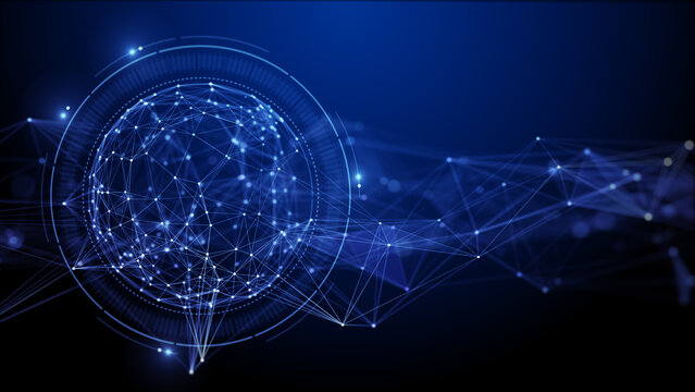 A Glowing Polygonal Globe Connects With Flowing Data Lines, Creating A Futuristic Concept For Global Communication, Digital Networks, Cybersecurity, And Information Technology. 3d rendering