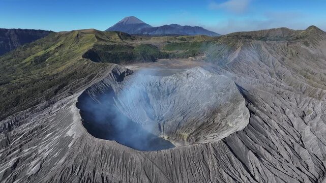 Aerial view of Mount Bromo crater in Bromo, Indonesia.