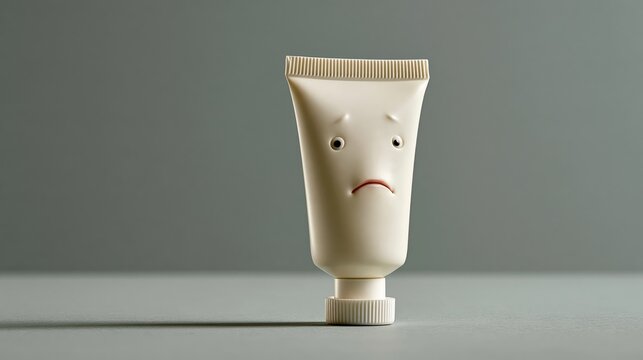 Tube of pet ointment looking sad because it's almost empty, warm grey wall, copy space
