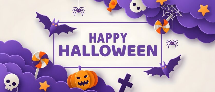 Happy Halloween greeting banner with festive spooky elements beautifully captured