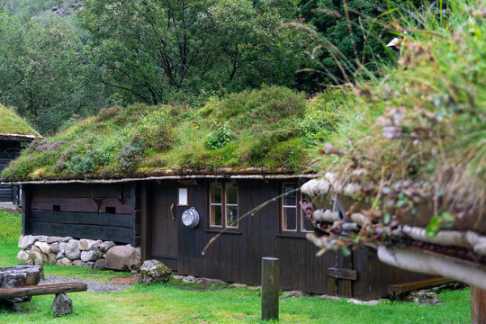 Byrakedalstunet traditional sod roof farmstead in Rogaland Norway