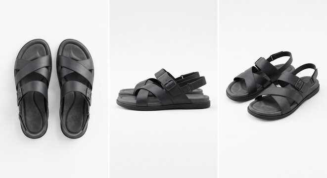 Men&rsquo;s formal comfort sandals in top side and 45 degree views