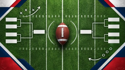 Fototapeta premium Exciting american football championship game day illustration with playoff bracket and football on the field