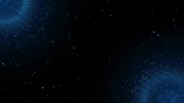 Abstract blue digital particle swirls background, glowing tech data flow animation particles