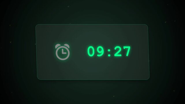 Digital Alarm Clock Displaying Time with Alarm Icon.