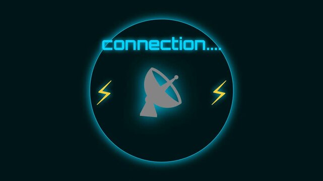 Futuristic Connection Status with Satellite Dish and Lightning Bolts on Dark Background.