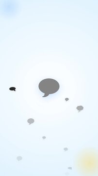 Minimalist gray speech bubble icon on a soft blue background.