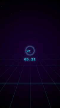 Futuristic Neon Clock Displaying Time in Dark Digital Environment.