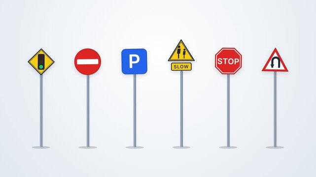 Traffic signs assembling on white background